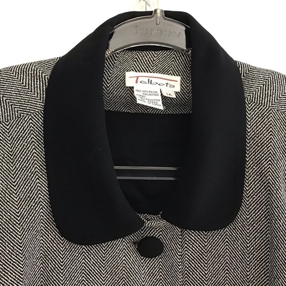 Talbots Vintage 80’s black/white herringbone cropped four button jacket.Size 14. - Picture 3 of 9